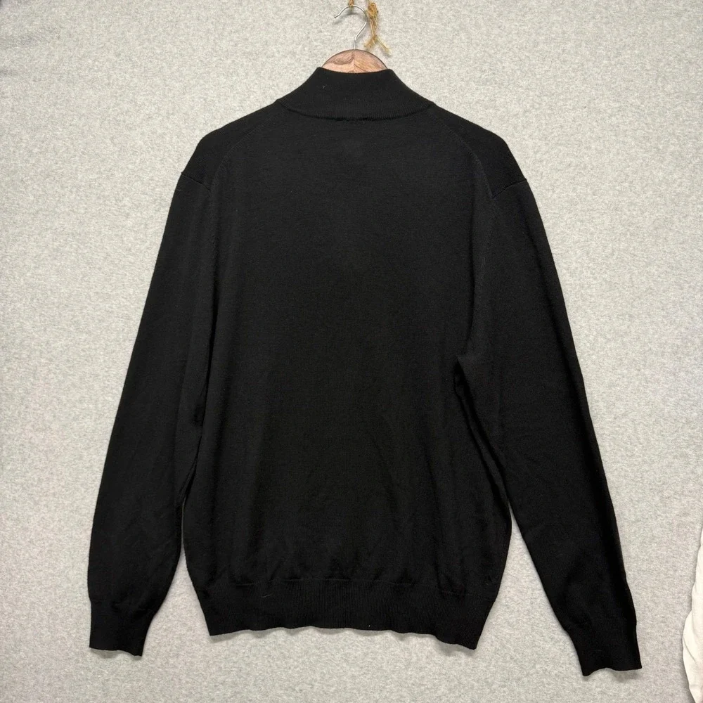 Jos.A Bank Sweater Mens XL Black Traveler 100% Merino Wool Quarter Zip Old Money